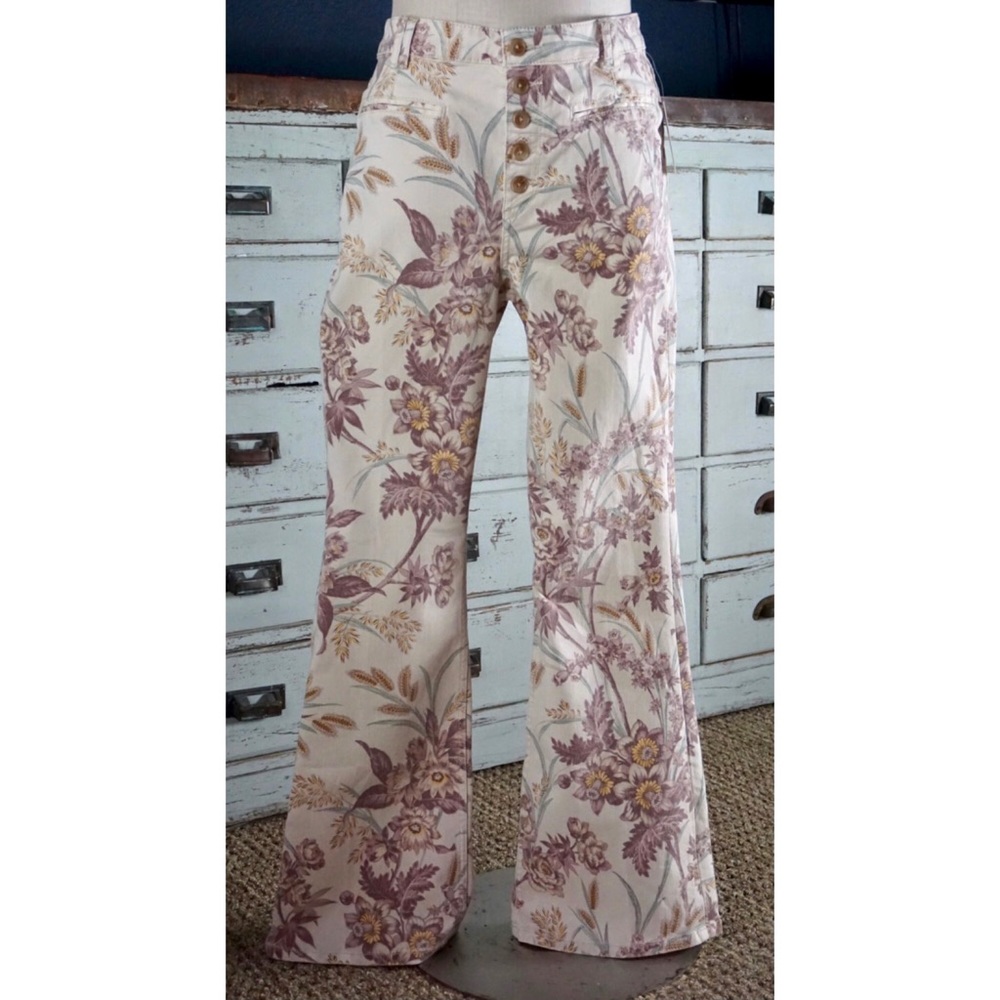 Anthropologie Pilcro Floral Flare Bootcut Button Front Jeans NWT New 28